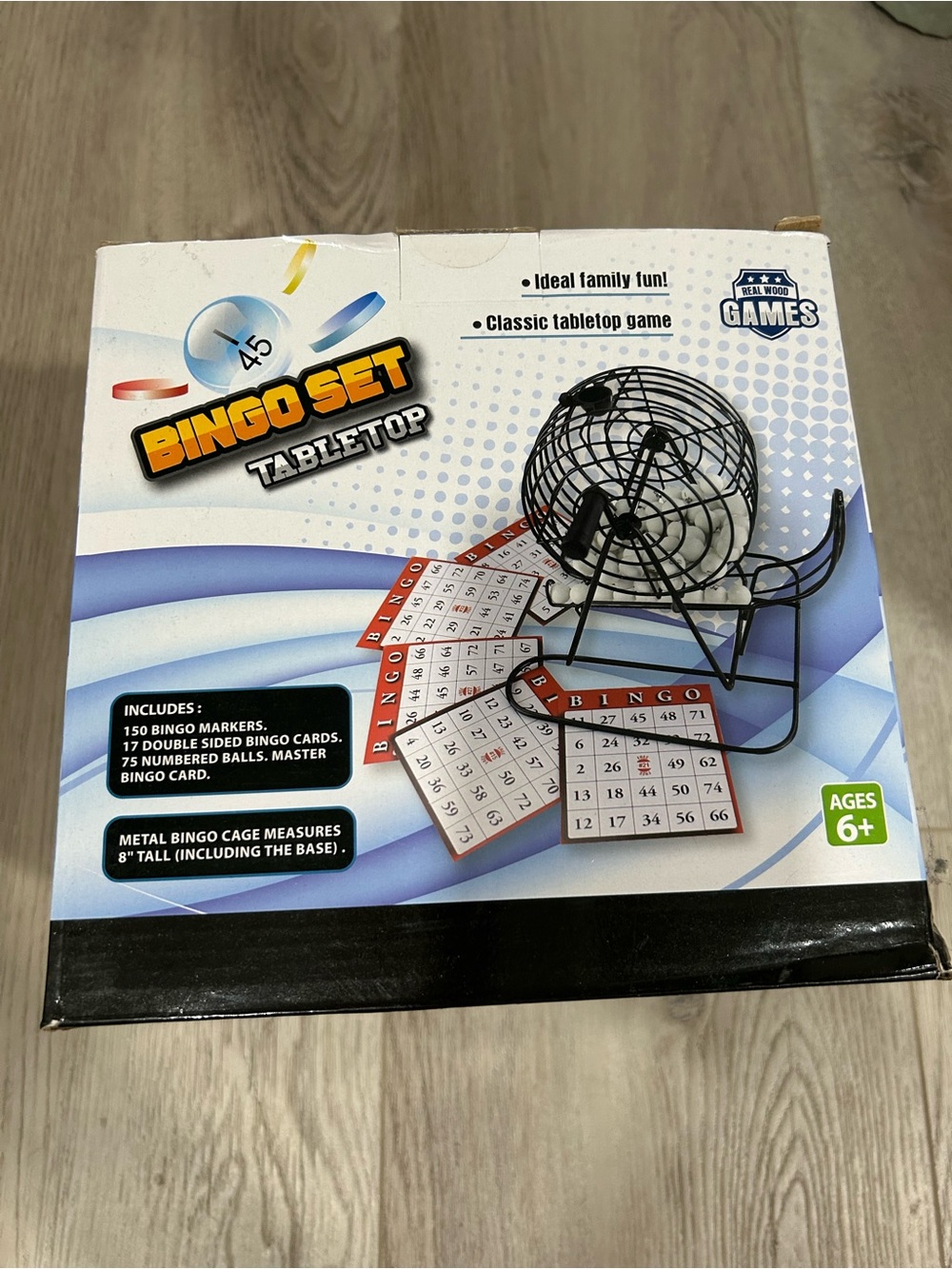 Bingo Set Tabletop Game – Black Metal Cage, White Balls
